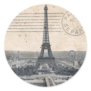 Vintage Eiffel Tower Classic Round Sticker