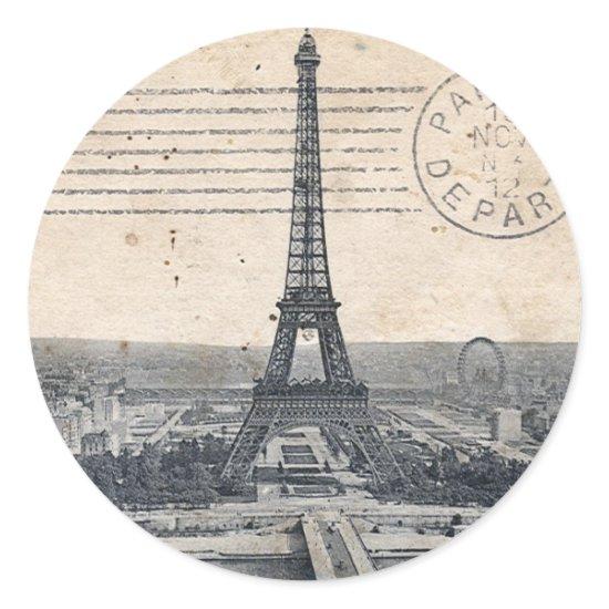 Vintage Eiffel Tower Classic Round Sticker
