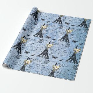 Vintage Eiffel Tower Postcards on Blue