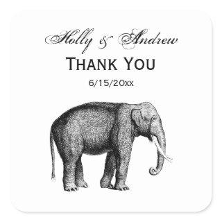 Vintage Elephant Drawing Square Sticker