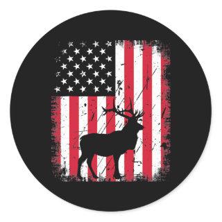 Vintage Elk US American Flag 4th Of July Classic Round Sticker