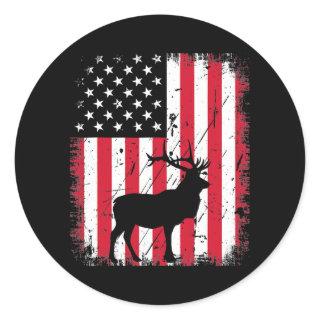 Vintage Elk US American Flag 4th Of July Classic Round Sticker