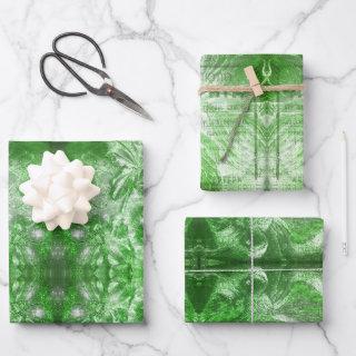 Vintage Emerald Green Flower Motif White Glitter  Sheets