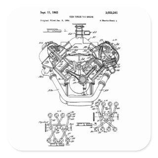 Vintage Engine Block Blueprint Diagram – Men's Car Square Sticker