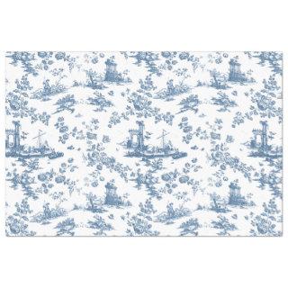 Vintage English Floral Toile de Jouy-Blue Tissue Paper