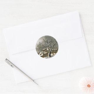 Vintage English Winter Landscape print Classic Round Sticker