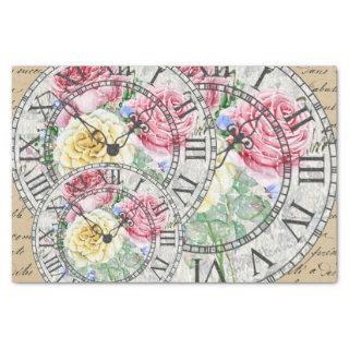 Vintage ephemera clocks botanical roses tissue paper