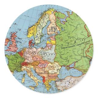 Vintage Europe 20th Century General Map Classic Round Sticker
