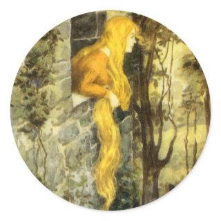 Vintage Fairy Tale, Rapunzel with Long Blonde Hair Classic Round Sticker