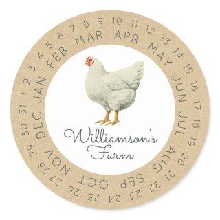 Vintage Farm Hen Encircled Date Egg Carton Kraft Classic Round Sticker