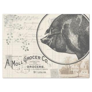 Vintage Farmhouse Pig Grocery Decoupage Paper