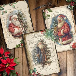 Vintage Father Christmas Floral Music Ephemera  Sheets