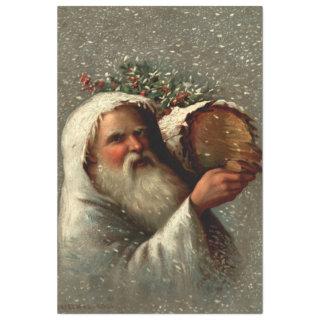 Vintage Father Christmas in Snow with Yule Log Tissue Paper