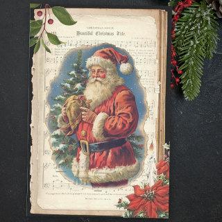 Vintage Father Christmas & Music Decoupage Tissue Paper