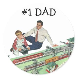 Vintage Father's Day, Dad and Son with Trains Classic Round Sticker