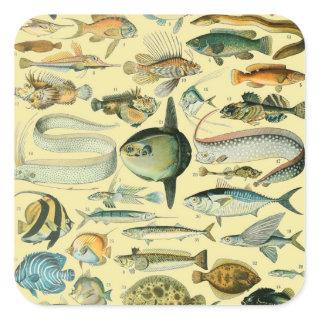 Vintage Fish Scientific Fishing Art Square Sticker