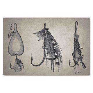 Vintage Fishing Lures on Sepia  Decoupage Tissue Paper