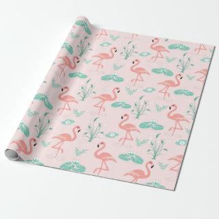 Vintage Flamingo and Water Lily Pattern