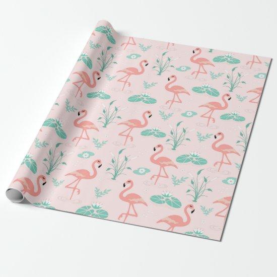 Vintage Flamingo and Water Lily Pattern