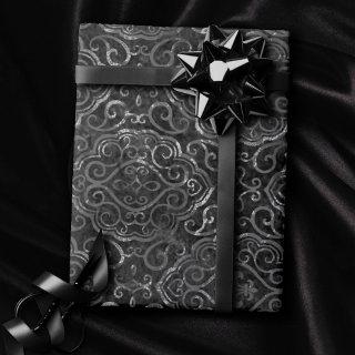 Vintage Fleur de Lis | Black Silver Grunge Damask