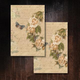 Vintage Floral Autumn Gold Rose Ephemera Decoupage Tissue Paper