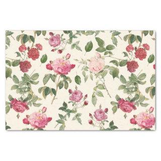 Vintage Floral Cream Pink Rose  Tissue Paper