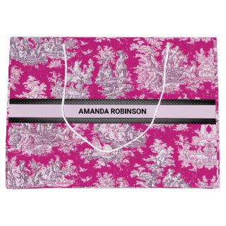 Vintage floral pink magenta toile de jouy monogram large gift bag