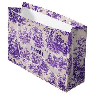 Vintage floral purple toile de jouy monogram large gift bag