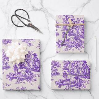 Vintage floral purple toile de jouy  sheets