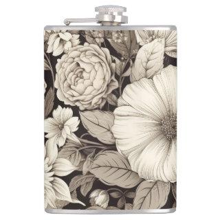 Vintage Floral Sepia Pattern (12)  Flask