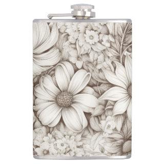 Vintage Floral Sepia Pattern (5) Flask