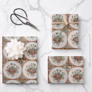 Vintage Floral Terracotta Tiles Pattern  Sheets