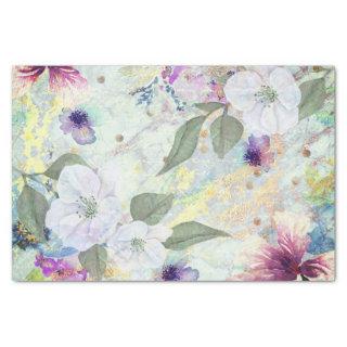 Vintage floral watercolor script on seafoam & gold tissue paper