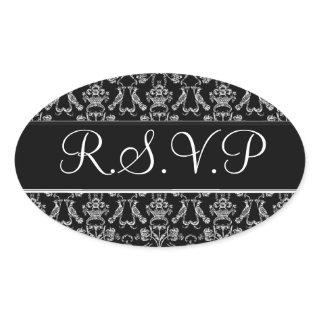 Vintage Florentine Damask (Wedding) (White) Oval Sticker