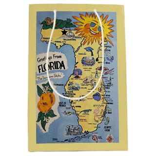 Vintage Florida greetings tourism map Medium Gift Bag