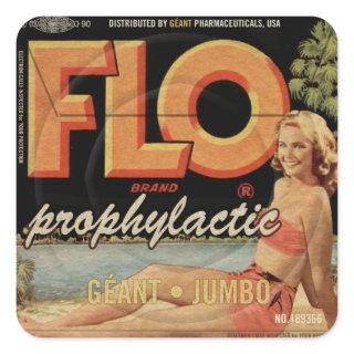 Vintage Flo's Jumbo Deluxe Condom Prophylactic Square Sticker
