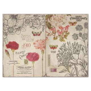 Vintage Flowers Moths and Ephemera Decoupage Tissue Paper