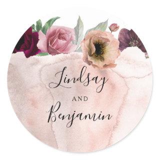 Vintage Flowers Watercolor Romantic Wedding Classic Round Sticker