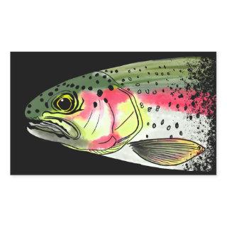 Vintage Fly Fishing Rainbow Trout   Rectangular Sticker