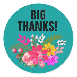 Vintage Folklore Floral Thank You | teal white Classic Round Sticker