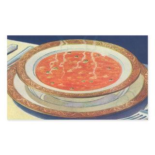 Vintage Food, Hot Bowl of Tomato Soup with Peas Rectangular Sticker