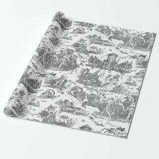 Vintage French Chariot of Dawn Toile de Jouy-Gray