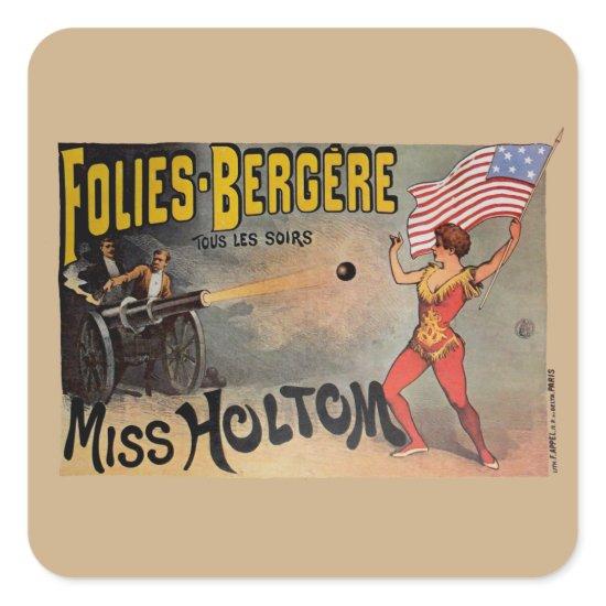 Vintage French Circus Sideshow Poster Square Sticker