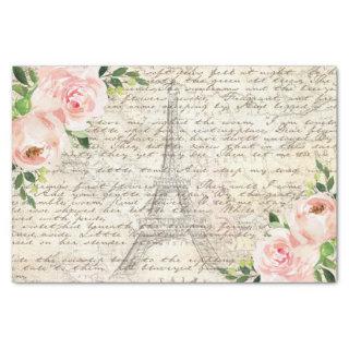 Vintage French Floral Roses Old Letter Decoupage Tissue Paper