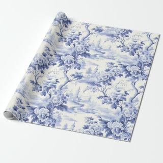 Vintage French  Floral Toile Blue