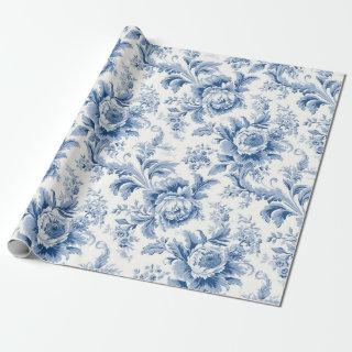 Vintage French Floral Toile Blue