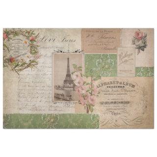 Vintage French Script Ephemera Floral Eiffel Tower Tissue Paper