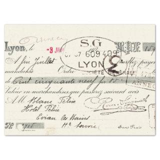 Vintage French Script Lyon Invoice Decoupage  Tissue Paper