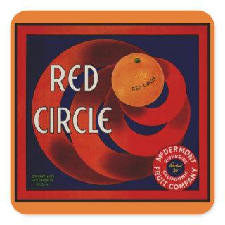 Vintage Fruit Crate Label Art Red Circle Oranges