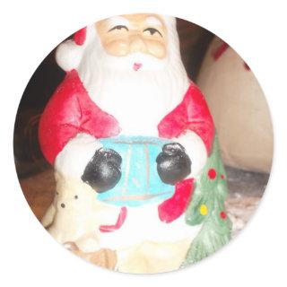 Vintage Fun Santa with Snow Art Print Classic Round Sticker